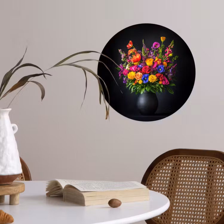 Behangcirkel - Felgekleurd - Bloemen - Vaas — 4