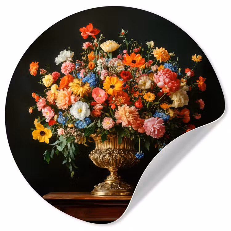 Behangcirkel - Goud - Bloemen - Kleuren - Vaas — 1