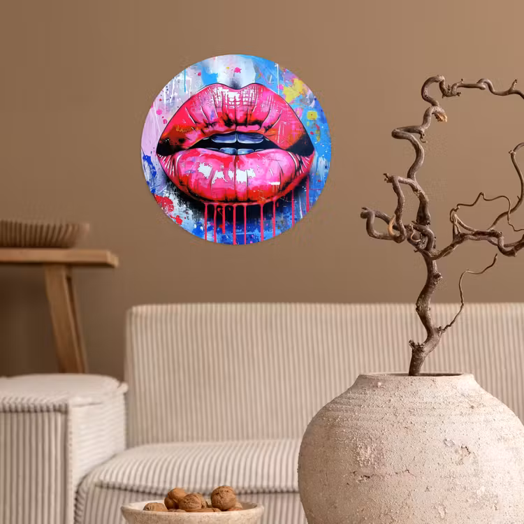 Behangcirkel - Graffiti - Lippen - Felroze - Geschilderd — 2