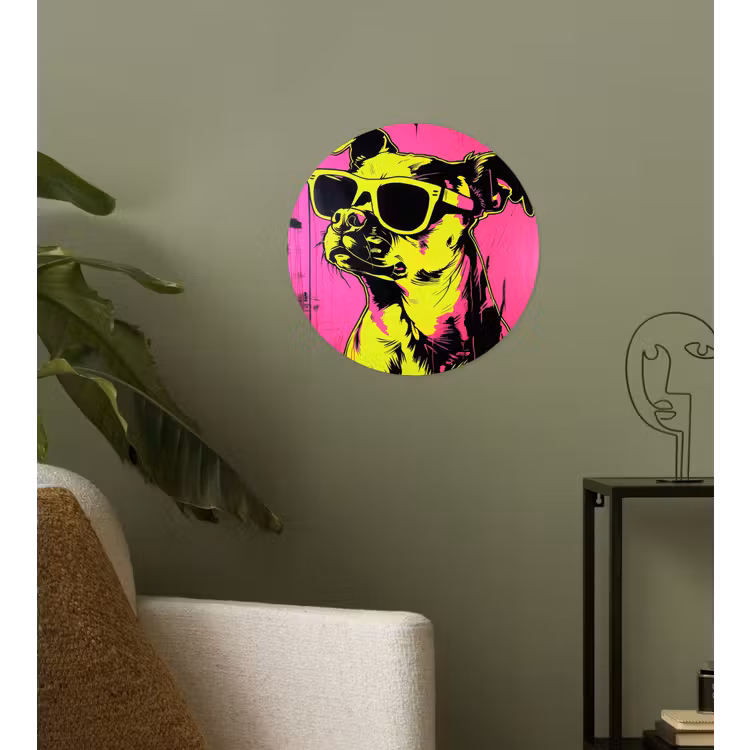 Behangcirkel - Hond - Zonnebril - Roze - Art — 3