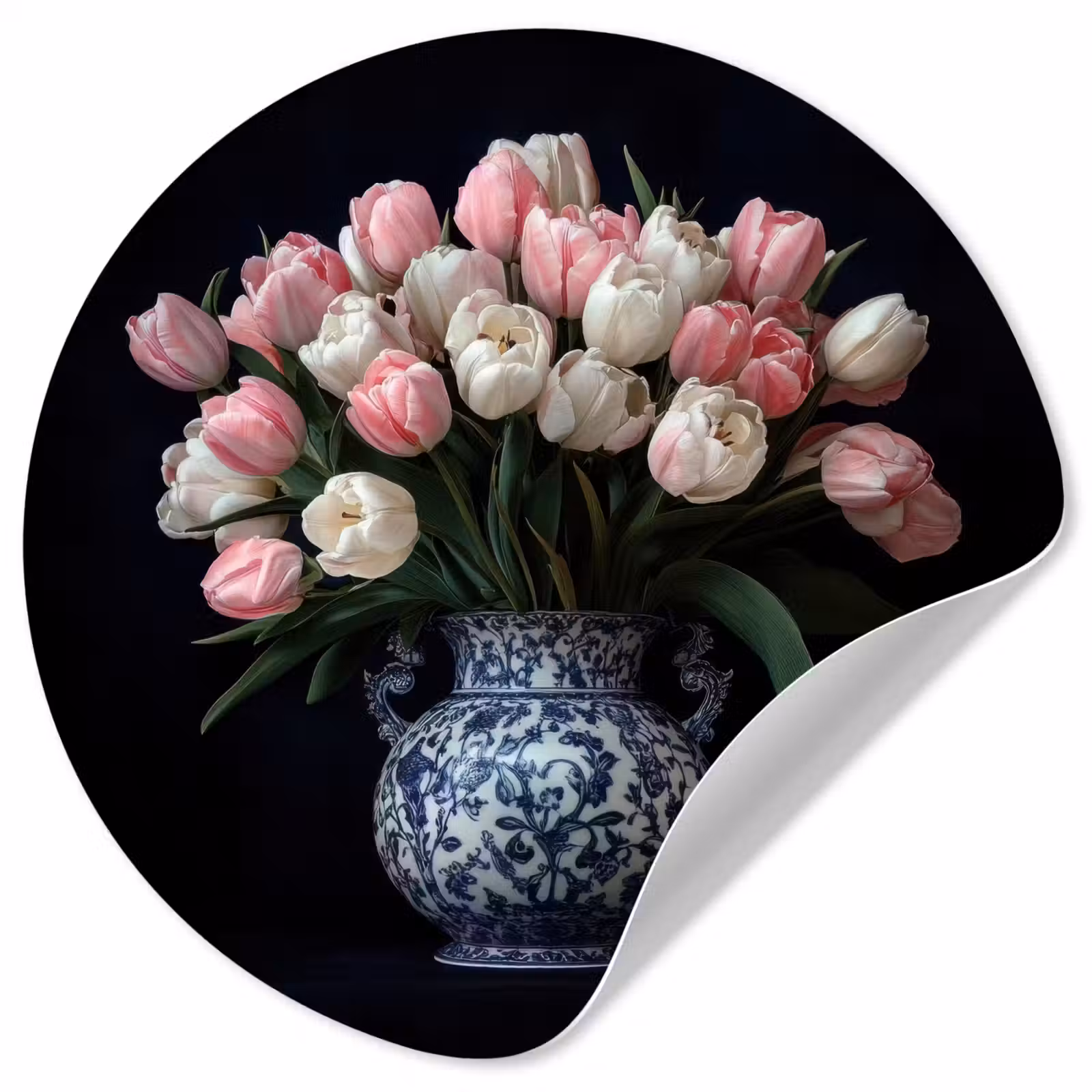 Behangcirkel - Bloemen - Roze - Tulpen - Vaas — 1