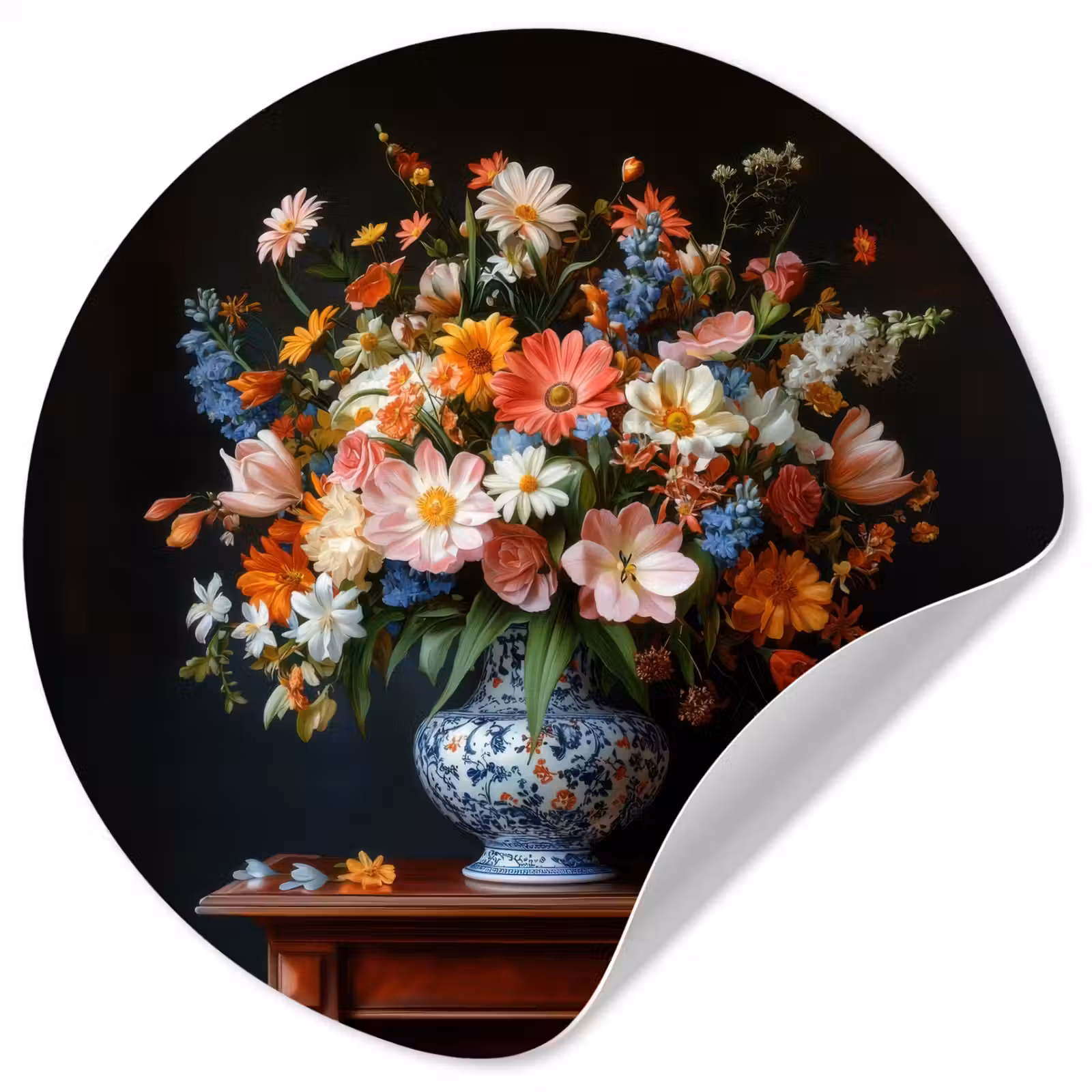 Behangcirkel - Boeket - Roze - Bloemen - Vaas — 1