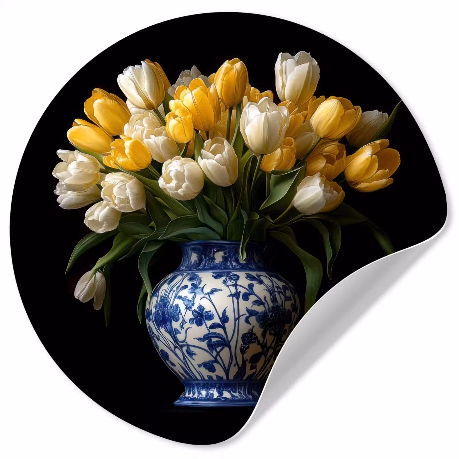 Behangcirkel - Geel - Tulpen - Vaas - Bloemen — 1