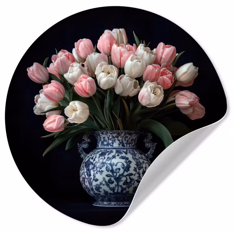 Behangcirkel - Bloemen - Roze - Tulpen - Vaas — 1