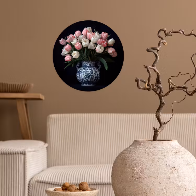 Behangcirkel - Bloemen - Roze - Tulpen - Vaas — 2
