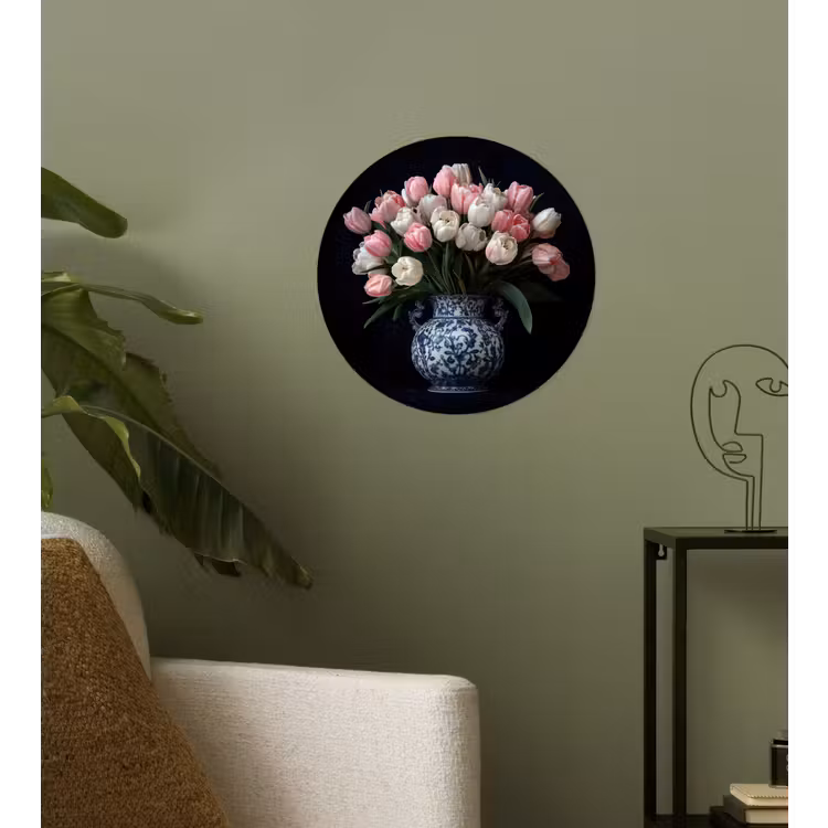 Behangcirkel - Bloemen - Roze - Tulpen - Vaas — 3