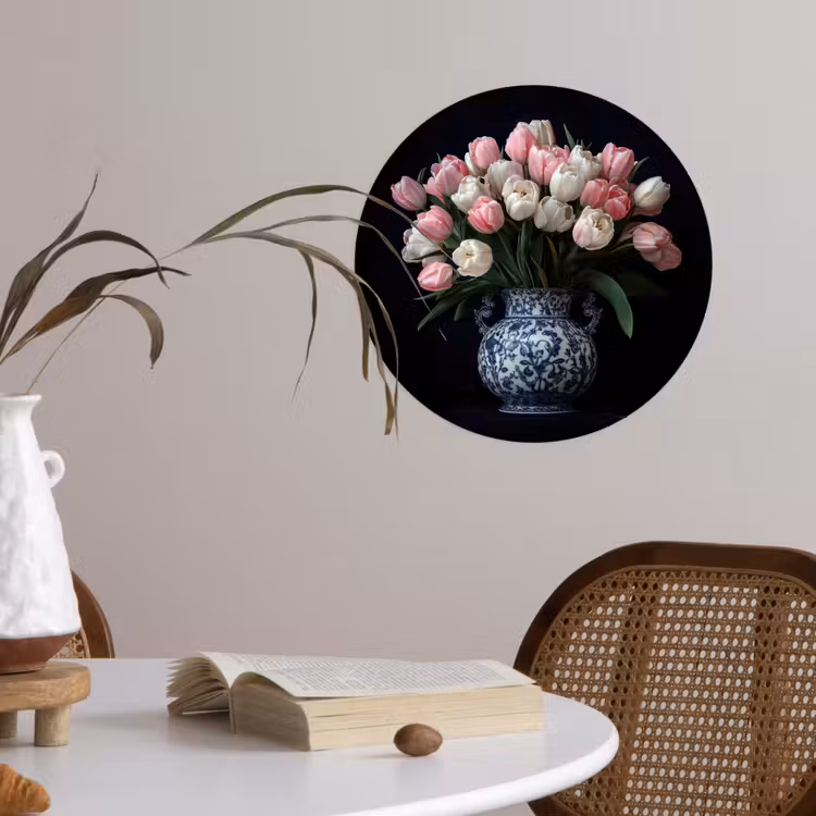 Behangcirkel - Bloemen - Roze - Tulpen - Vaas — 4
