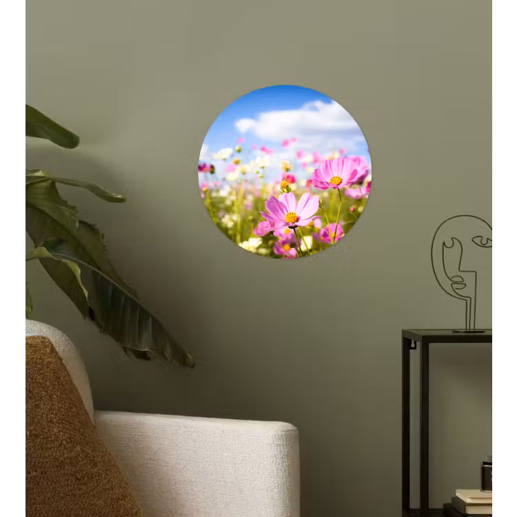 Behangcirkel - Bloemen - Wei - Paars - Gras - Wit - Wolken - Blauw — 3