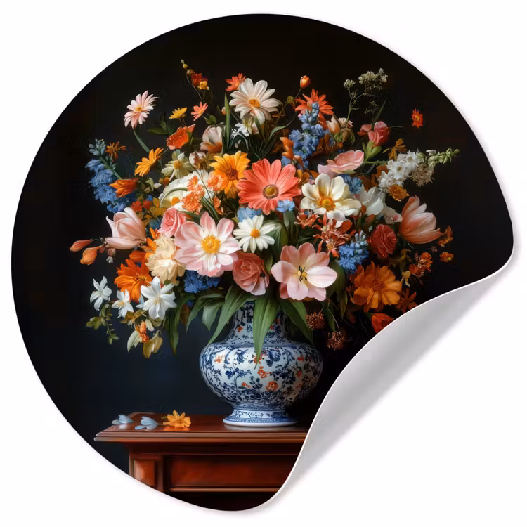 Behangcirkel - Boeket - Roze - Bloemen - Vaas — 1