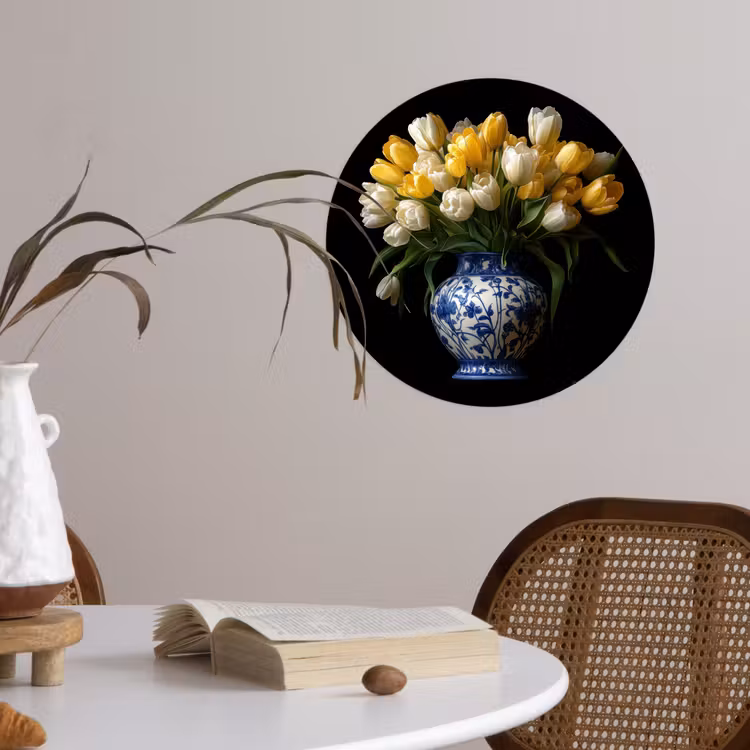 Behangcirkel - Geel - Tulpen - Vaas - Bloemen — 4