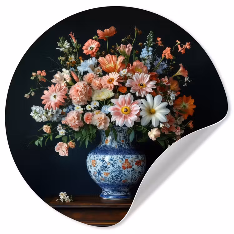 Behangcirkel - Hout - Vaas - Kleuren - Bloemen — 1