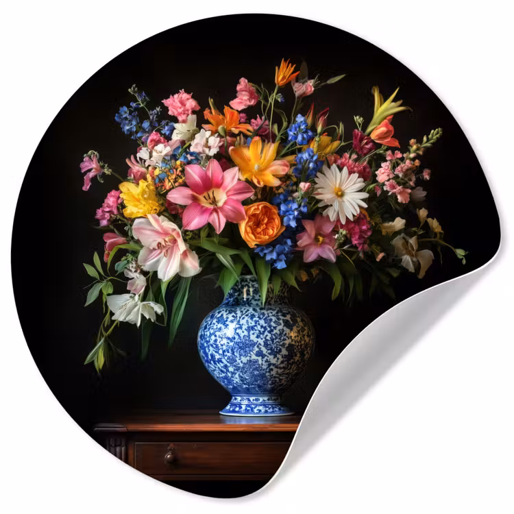Behangcirkel - Kleur - Vaas - Bloemen - Boeket — 1