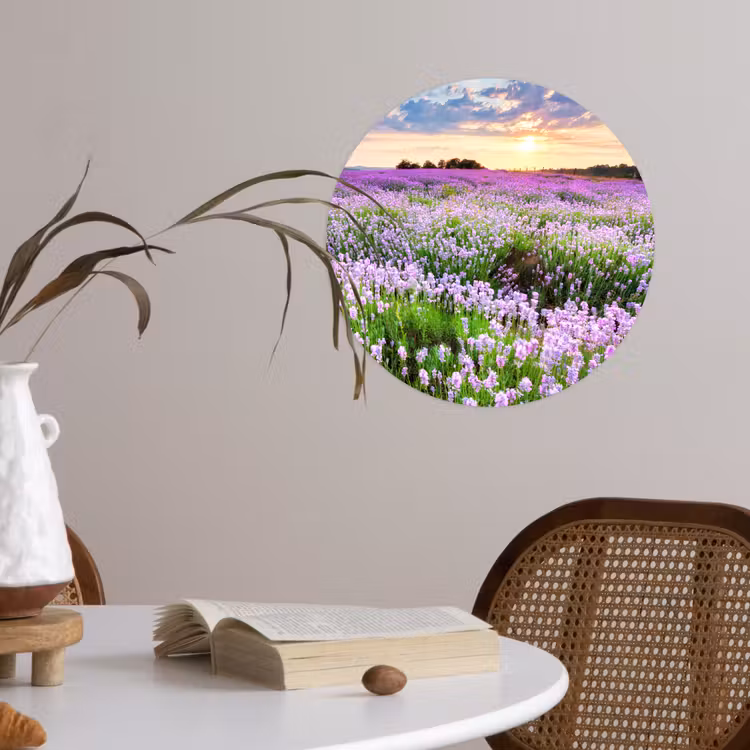 Behangcirkel - Lavendel - Bloemen - Zonsondergang - Paars - Weide — 4