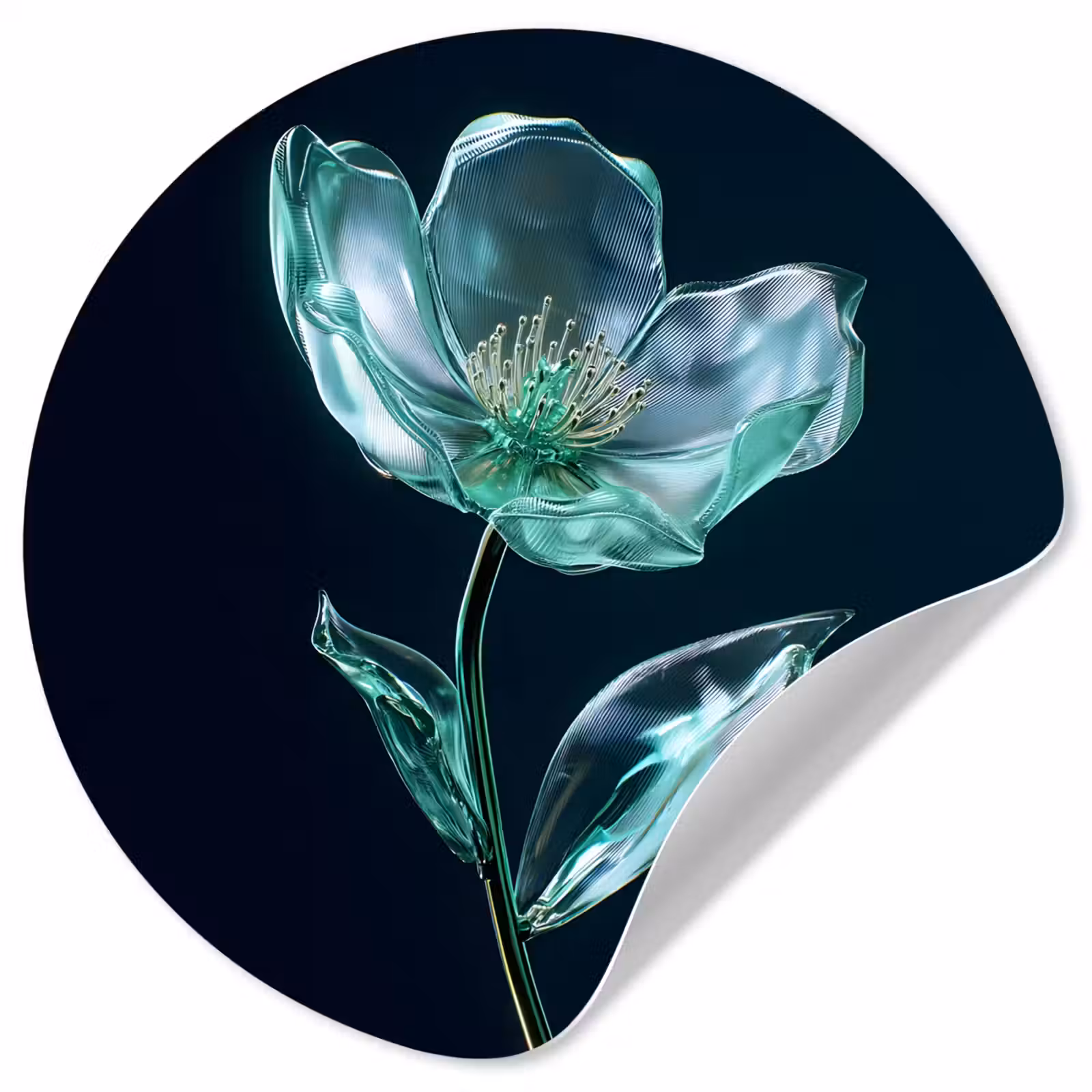 Behangcirkel - Bladeren - Bloem - Glazen - Donkerblauw — 1