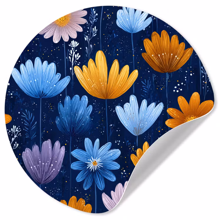 Behangcirkel - Bloemen - Patroon - Blauw - Contrast — 1