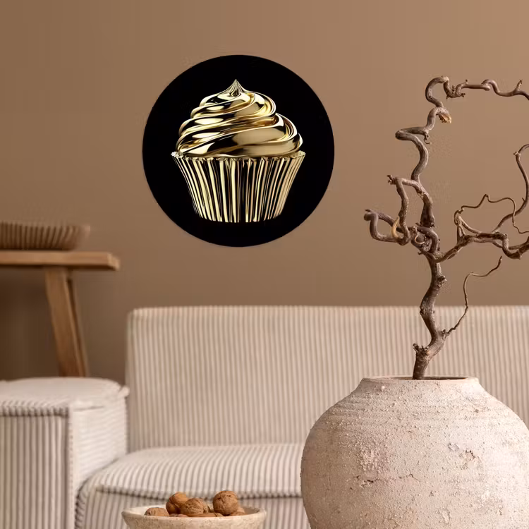 Behangcirkel - Cupcake - Eten - Goud - Zwart — 2