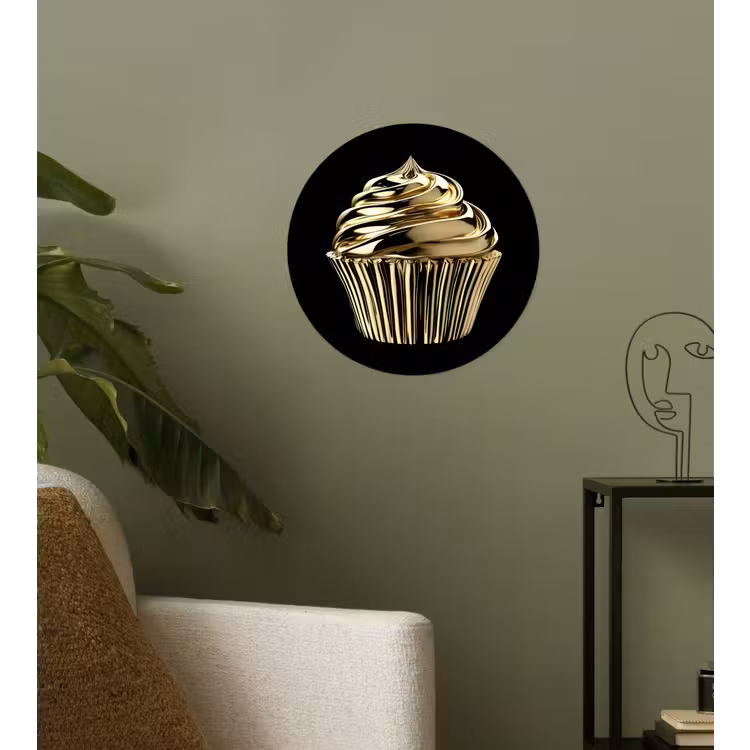 Behangcirkel - Cupcake - Eten - Goud - Zwart — 3