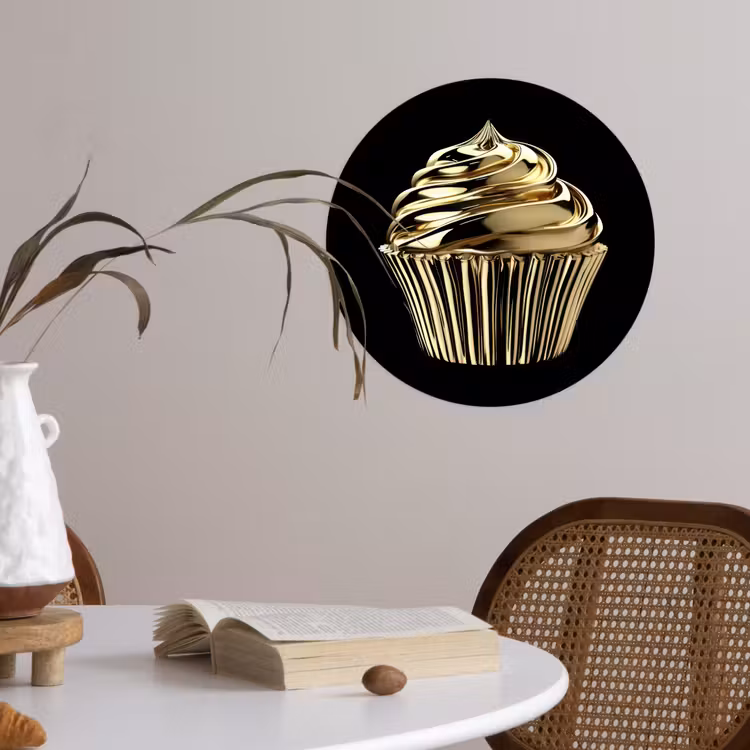 Behangcirkel - Cupcake - Eten - Goud - Zwart — 4