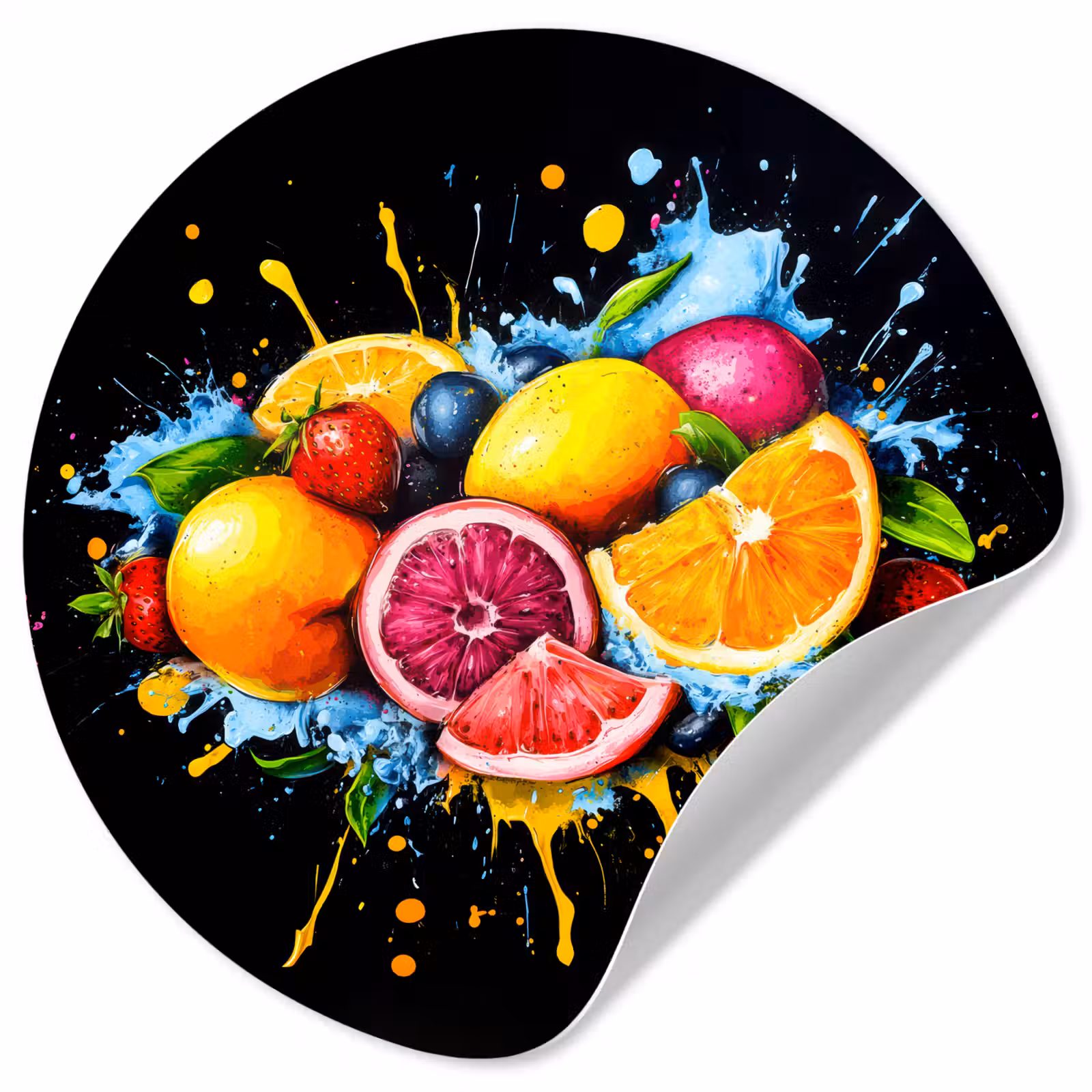 Behangcirkel - Fruit - Graffiti - Kleurrijk - Sinaasappel - Aardbei - Abstract — 1