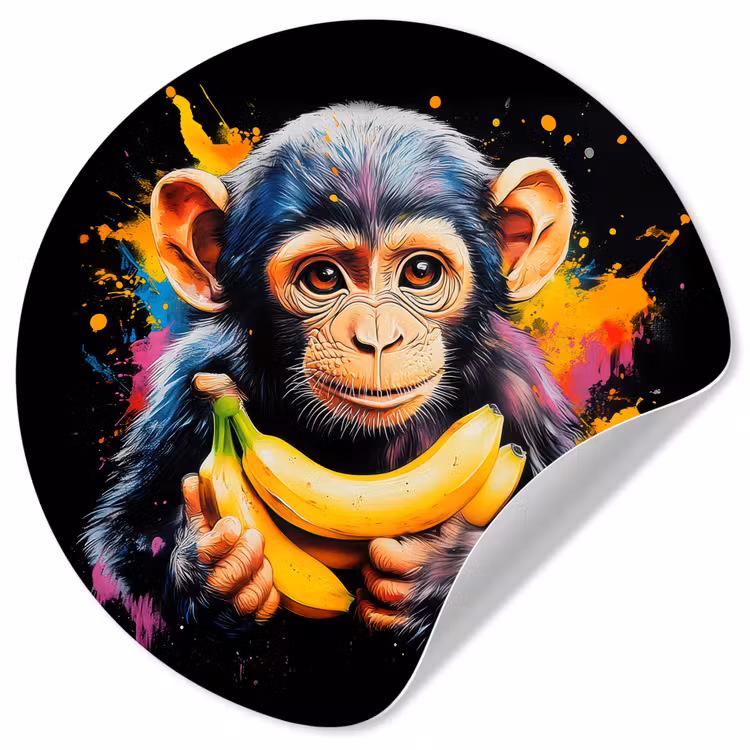 Behangcirkel - Aap - Graffiti - Kleurrijk - Bananen - Modern — 1