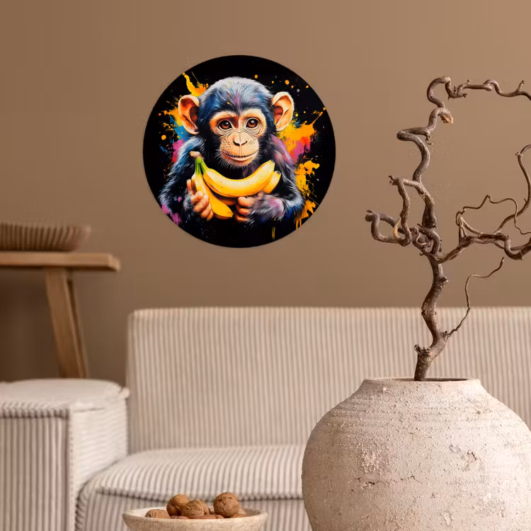 Behangcirkel - Aap - Graffiti - Kleurrijk - Bananen - Modern — 2