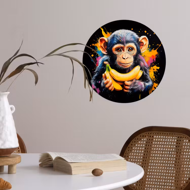 Behangcirkel - Aap - Graffiti - Kleurrijk - Bananen - Modern — 4