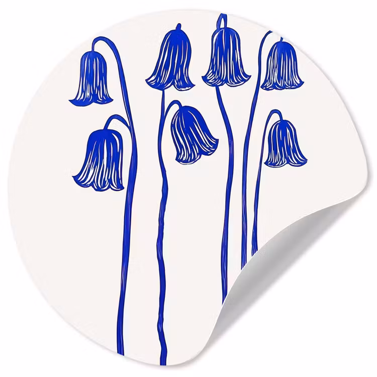 Behangcirkel - Bloemen - Blauw - Lijnen - Bloemblaadjes — 1