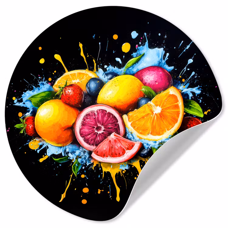 Behangcirkel - Fruit - Graffiti - Kleurrijk - Sinaasappel - Aardbei - Abstract — 1