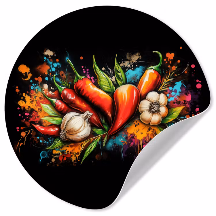 Behangcirkel - Groente - Peper - Knoflook - Graffiti - Verf - Kleurrijk — 1