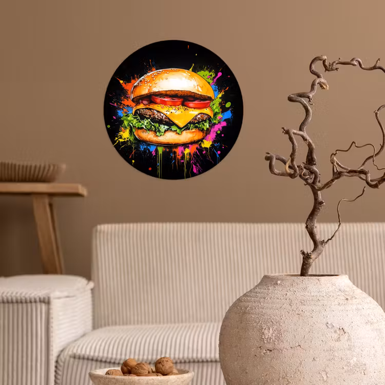 Behangcirkel - Hamburger - Graffiti - Verf - Kleurrijk - Eten - Abstract — 2