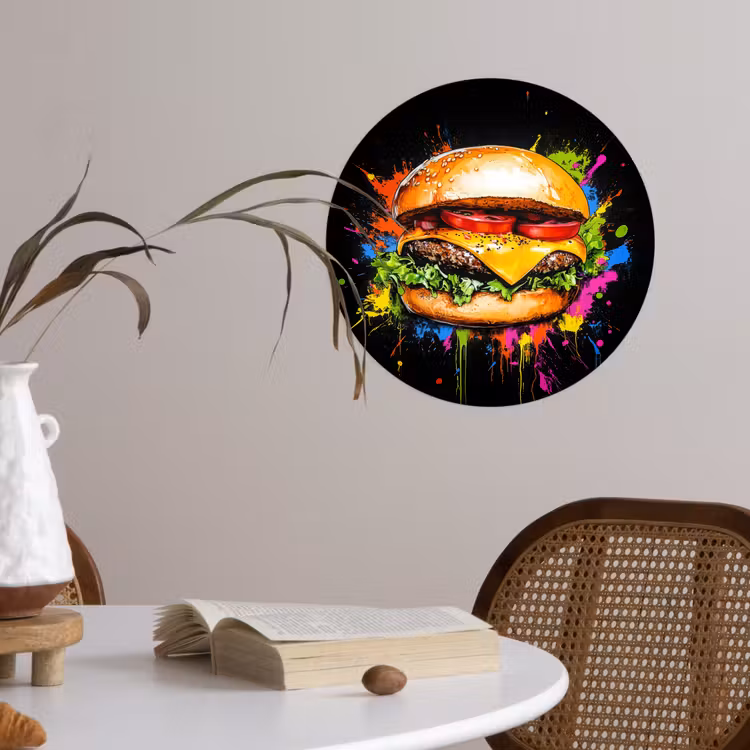 Behangcirkel - Hamburger - Graffiti - Verf - Kleurrijk - Eten - Abstract — 4