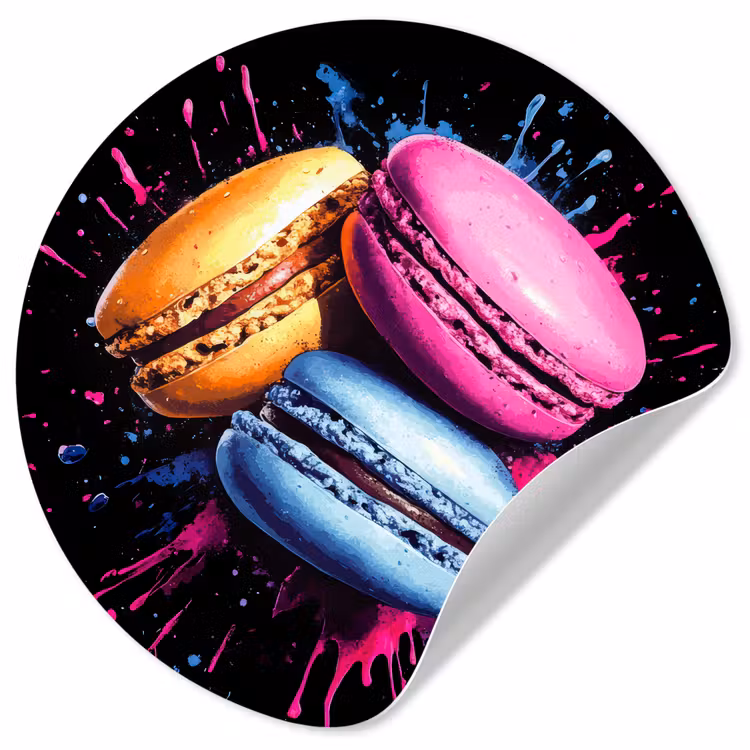 Behangcirkel - Macarons - Dessert - Graffiti - Kleurrijk - Roze - Blauw - Geel — 1
