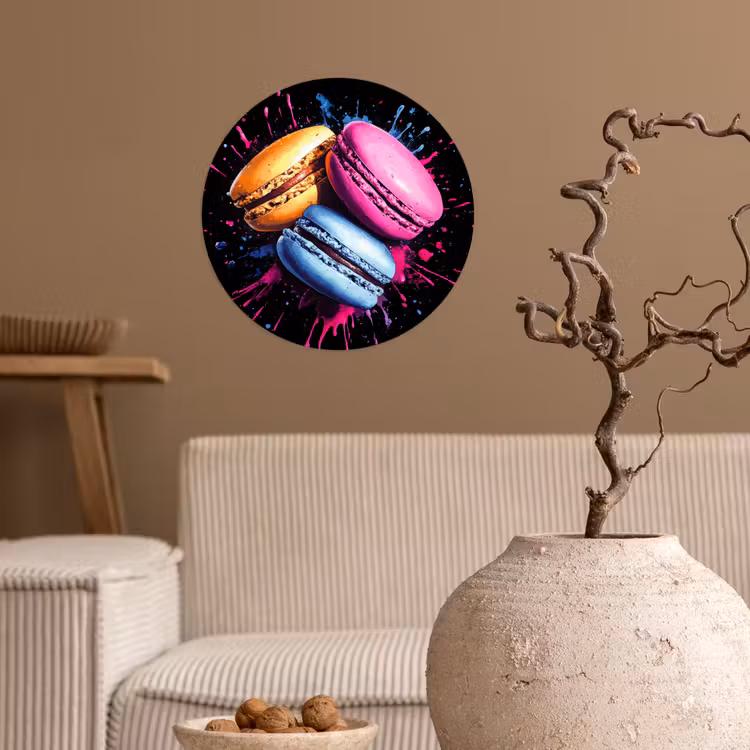 Behangcirkel - Macarons - Dessert - Graffiti - Kleurrijk - Roze - Blauw - Geel — 2