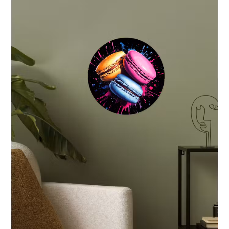 Behangcirkel - Macarons - Dessert - Graffiti - Kleurrijk - Roze - Blauw - Geel — 3