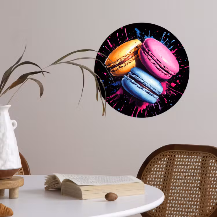 Behangcirkel - Macarons - Dessert - Graffiti - Kleurrijk - Roze - Blauw - Geel — 4