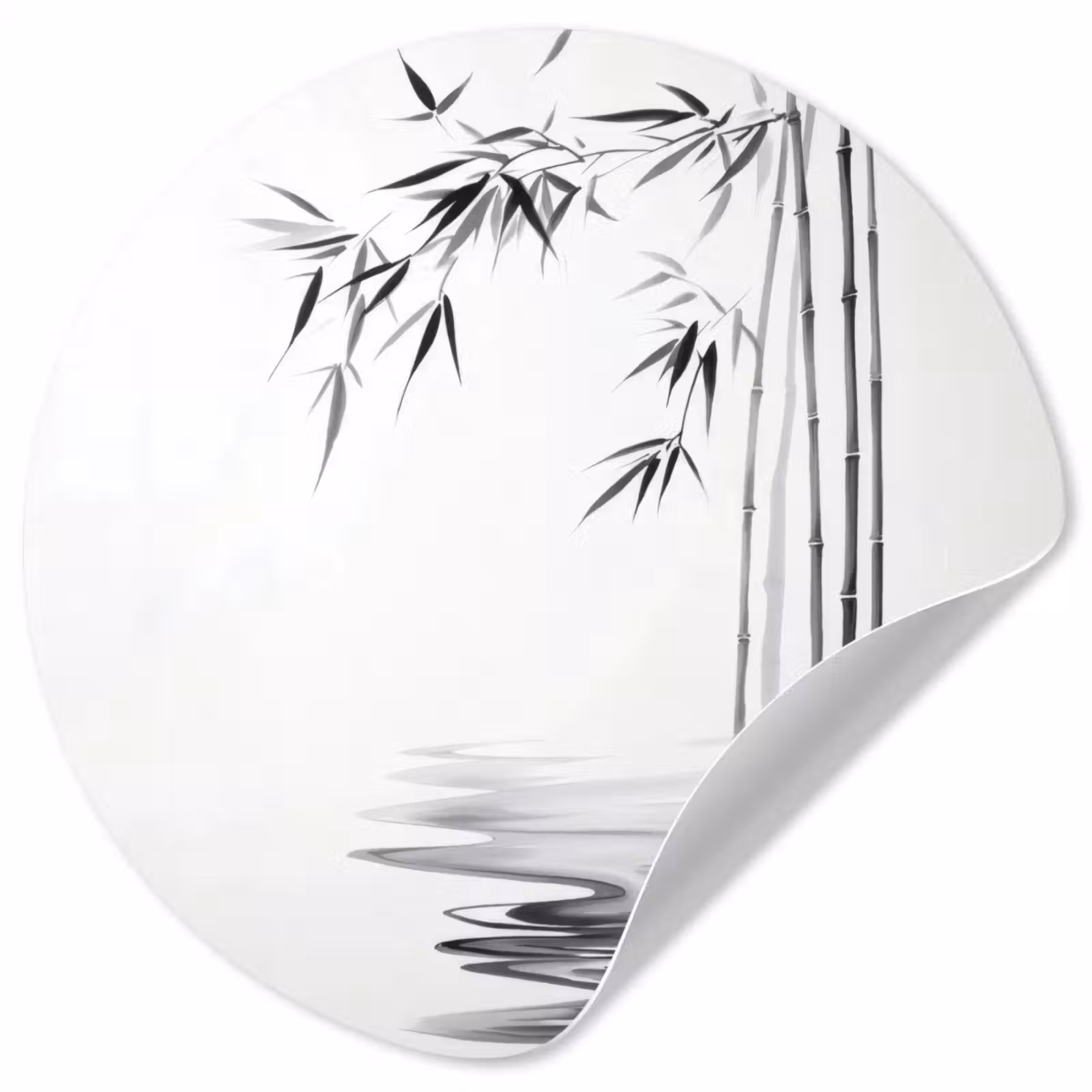 Behangcirkel - Bamboestammen - Water - Minimalistisch - Wit — 1