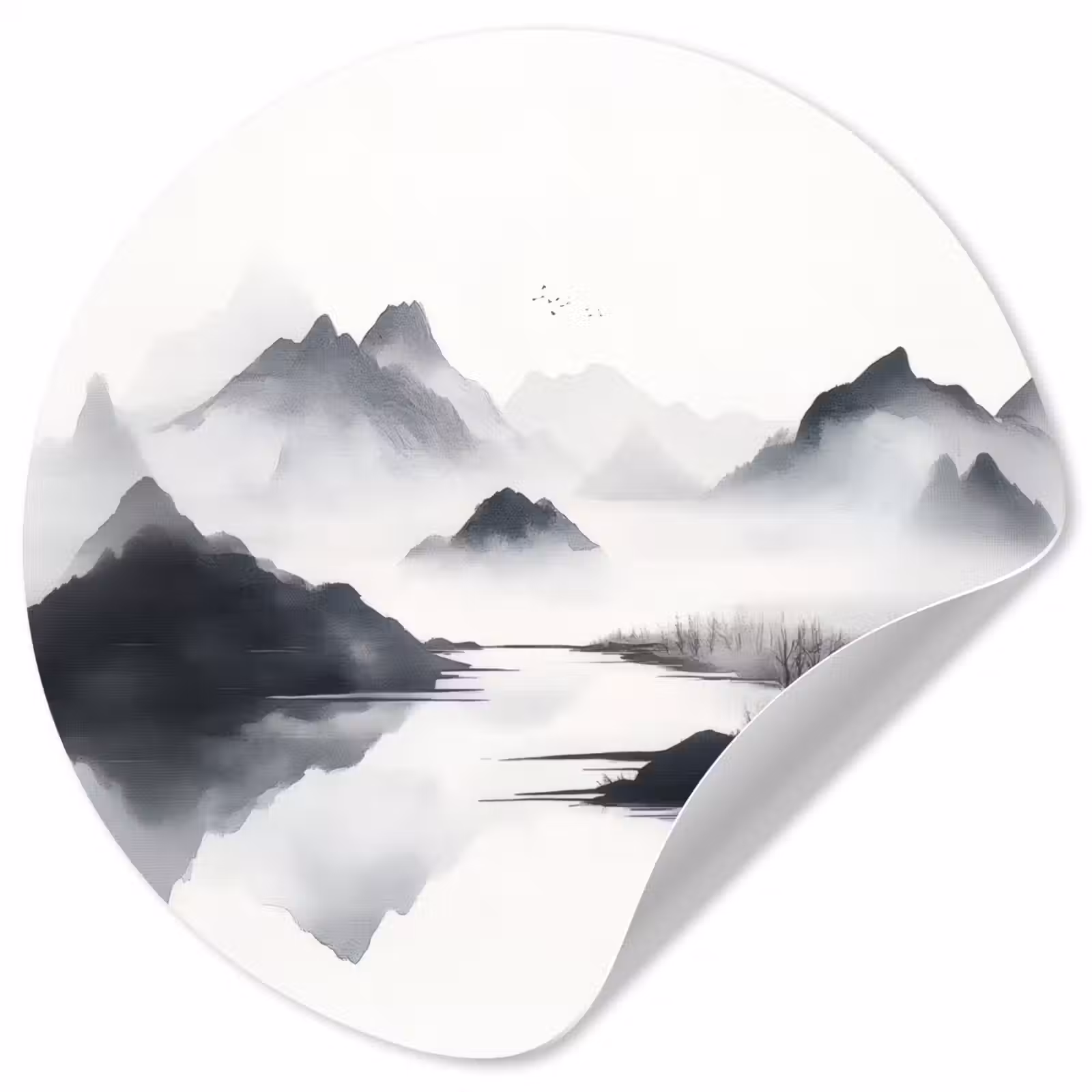 Behangcirkel - Bergen - Mistig - Water - Wit — 1