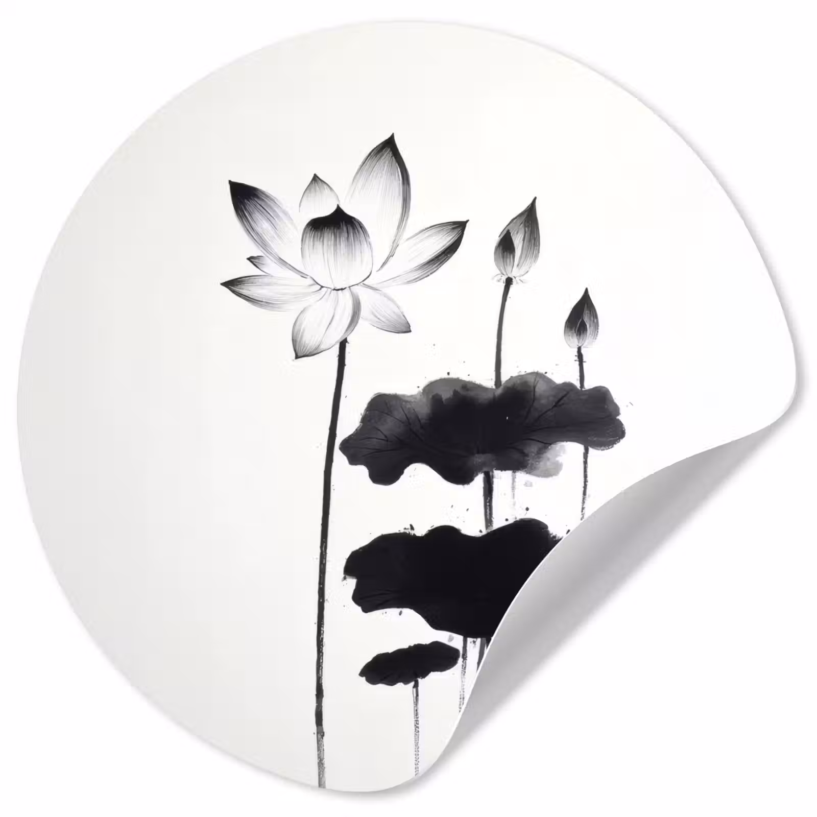 Behangcirkel - Bladeren - Zwart - Lotusbloem - Minimalitisch — 1