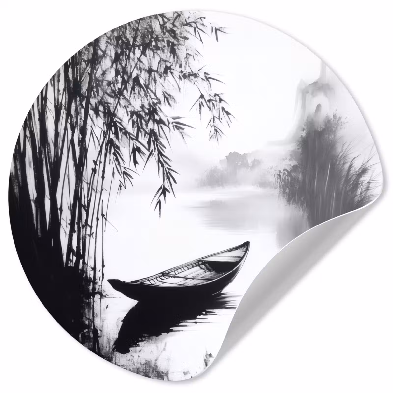 Behangcirkel - Boot - Rivier - Bamboe - Wit — 1