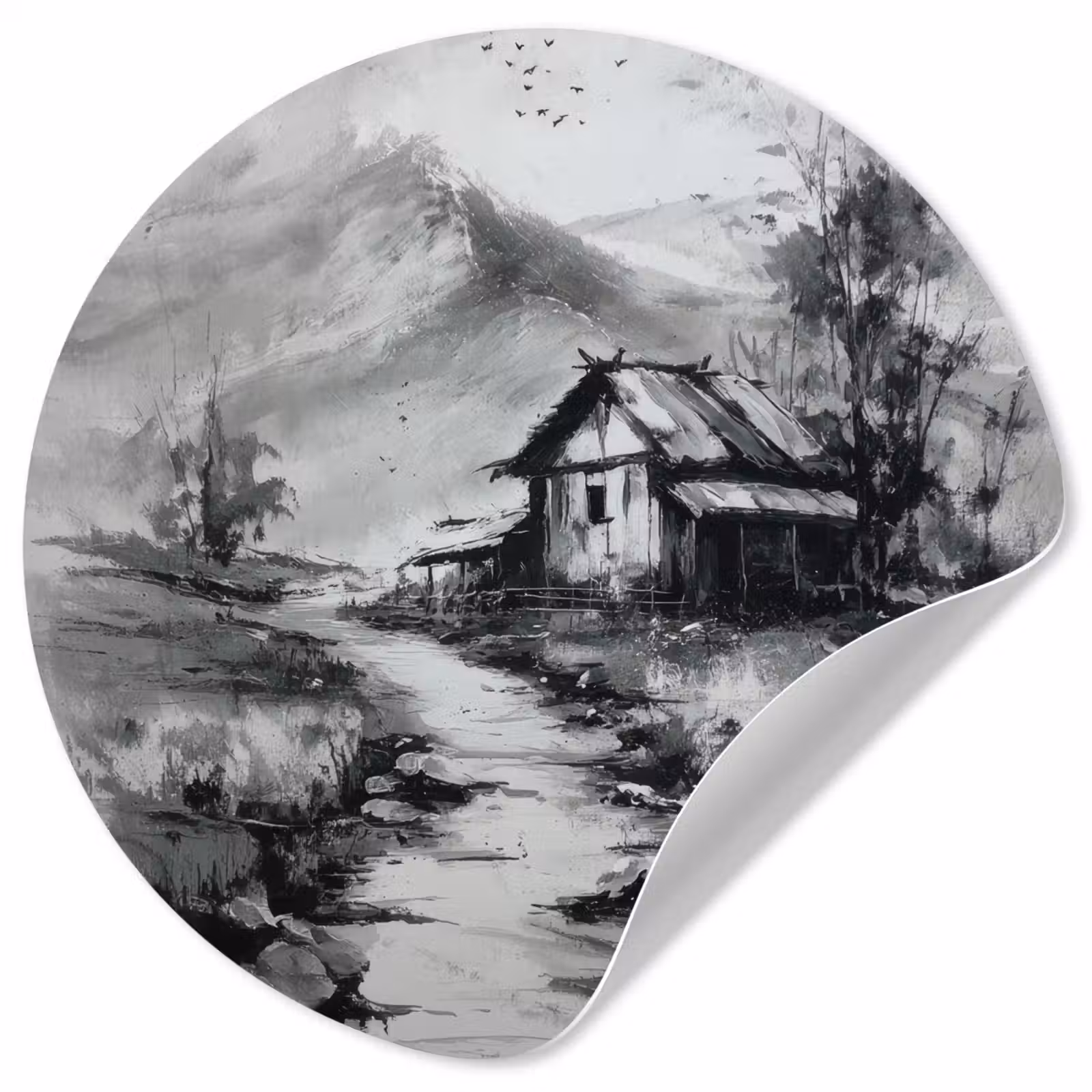 Behangcirkel - Hut - Grijs - Bergen - Mistig — 1