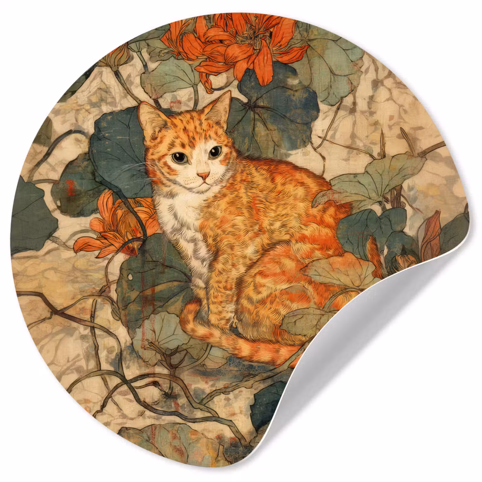 Behangcirkel - Kat - Sierlijk - Bloemen — 1