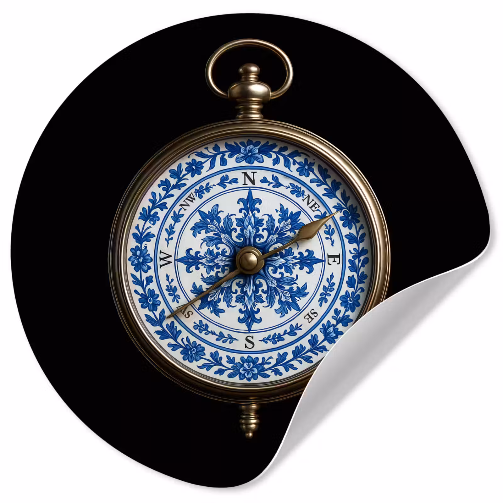 Behangcirkel - Kompas - Delfts blauw - Zwart — 1