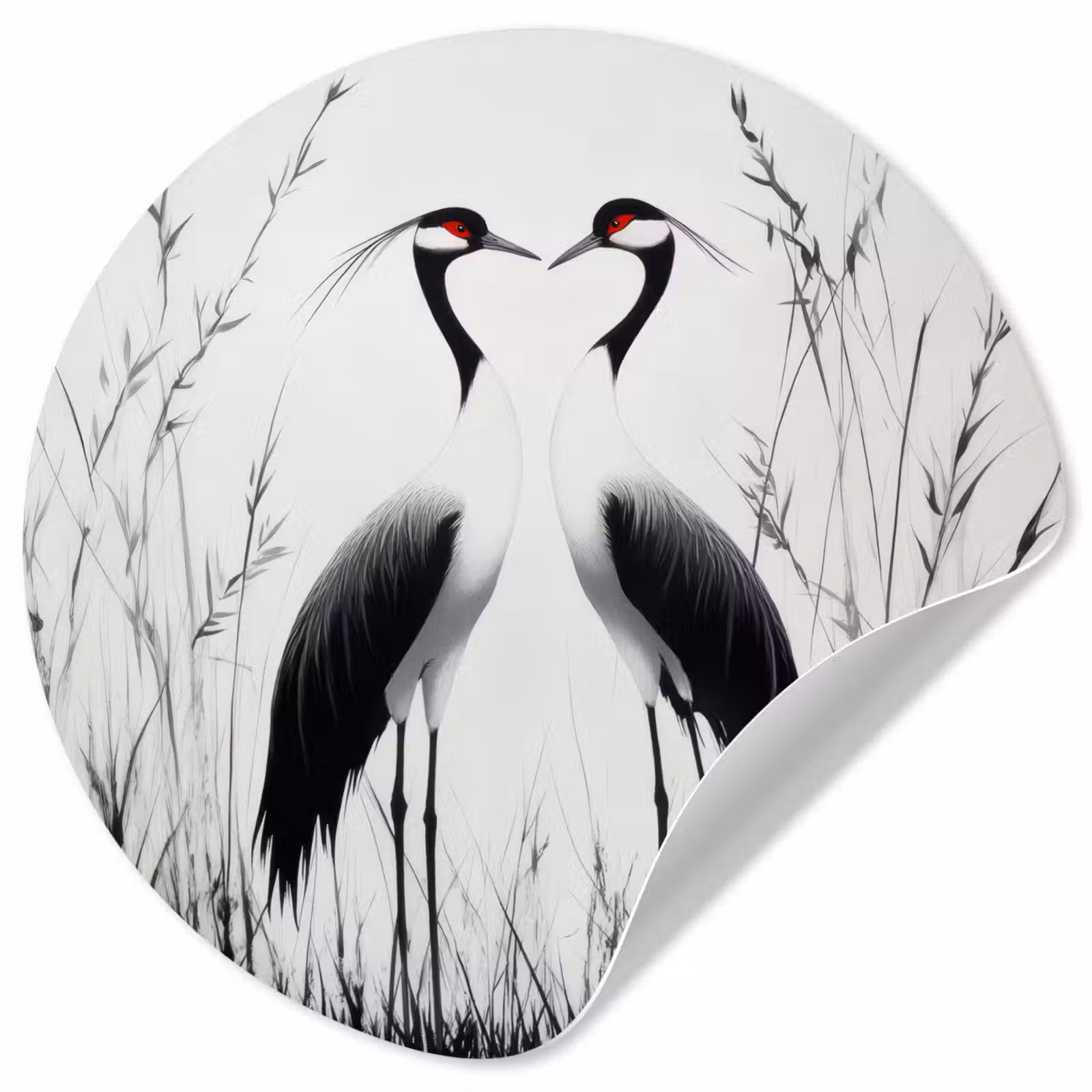 Behangcirkel - Kraanvogels - Gras - Hartvorm - Zwart — 1