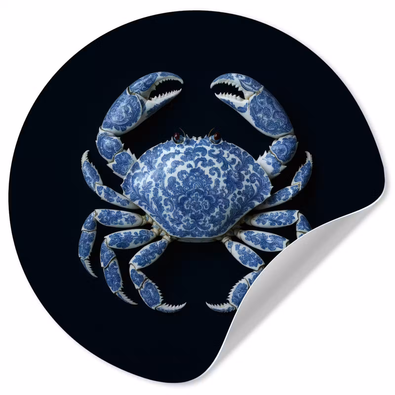 Behangcirkel - Krab - Delfts blauw - Dieren — 1