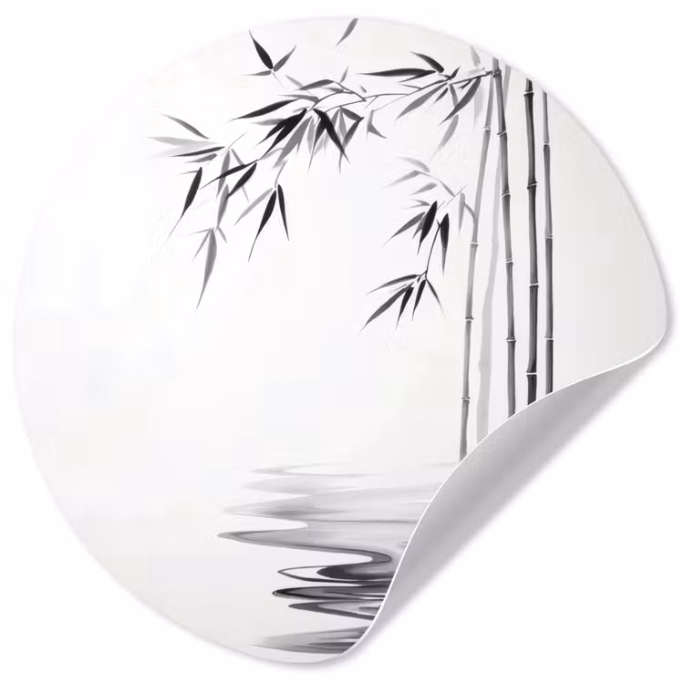 Behangcirkel - Bamboestammen - Water - Minimalistisch - Wit — 1