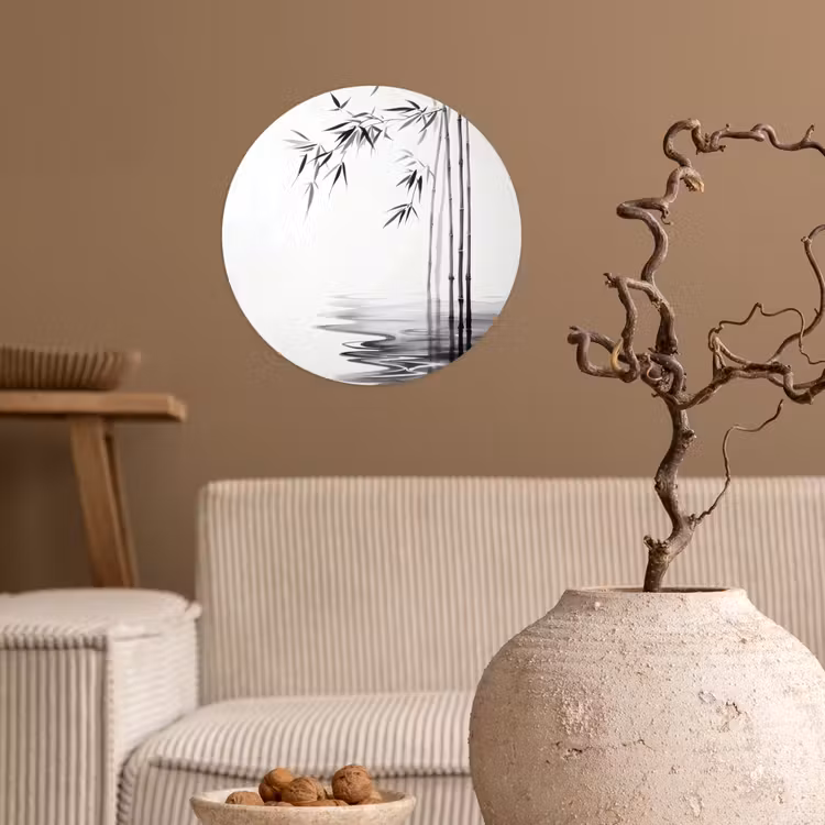 Behangcirkel - Bamboestammen - Water - Minimalistisch - Wit — 2