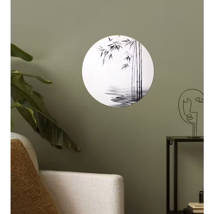 Behangcirkel - Bamboestammen - Water - Minimalistisch - Wit — 3