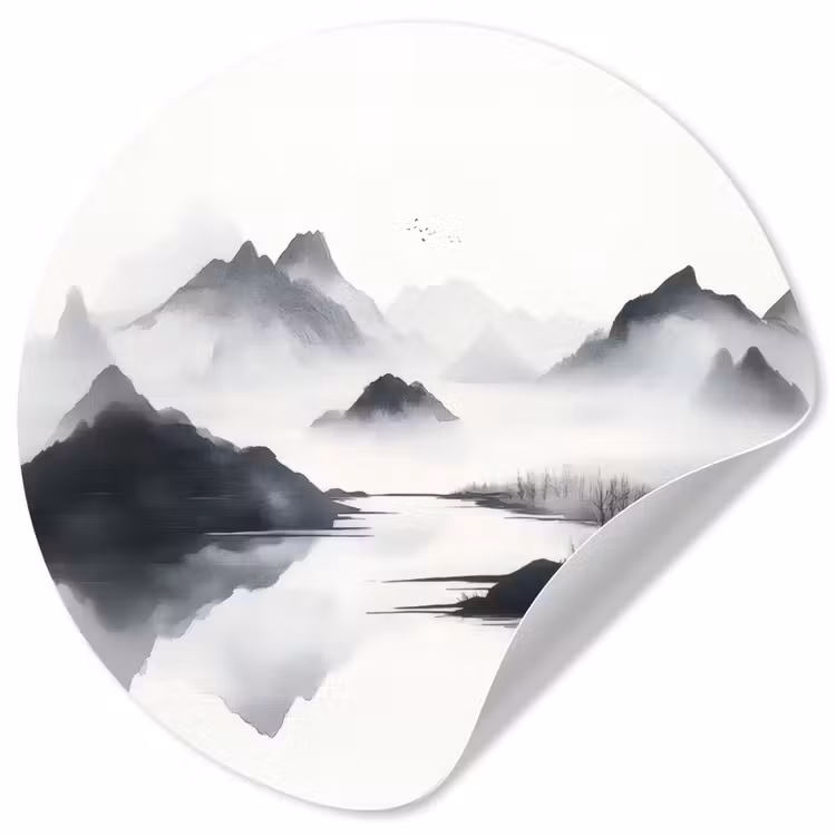 Behangcirkel - Bergen - Mistig - Water - Wit — 1