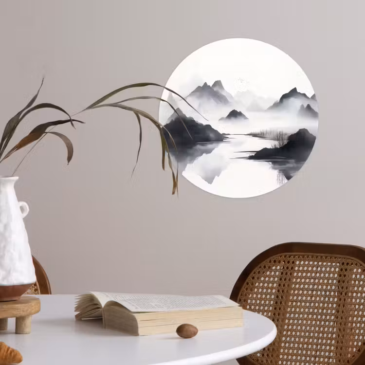 Behangcirkel - Bergen - Mistig - Water - Wit — 4