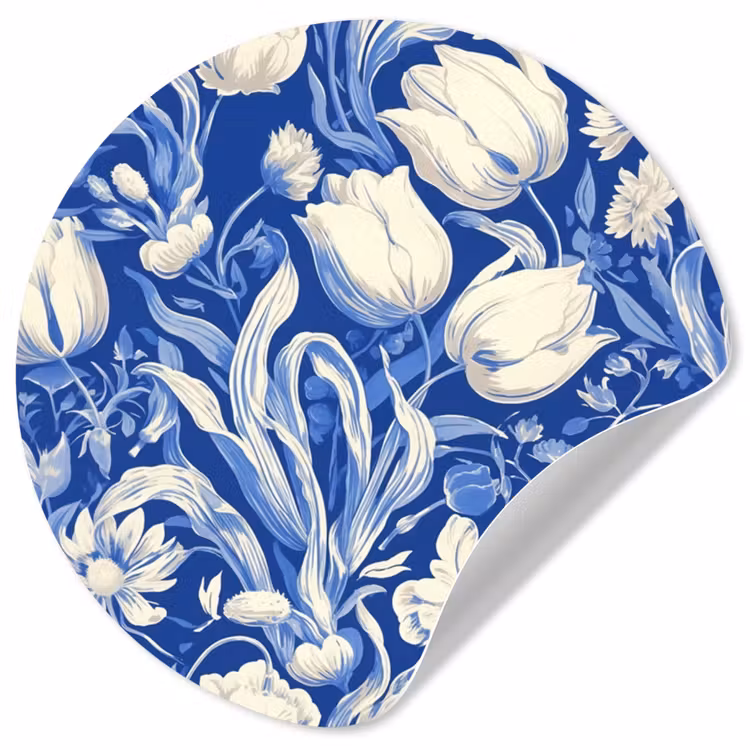 Behangcirkel - Bloemen - Delfts Blauw - Patroon - Tulp — 1